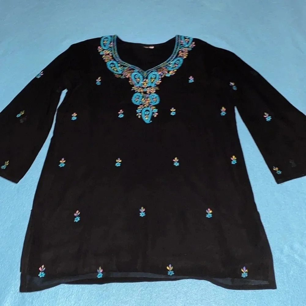 UNBRANDED embroidered semi sheer lined long sleeve Johnny Was Vibes size 10 / 42